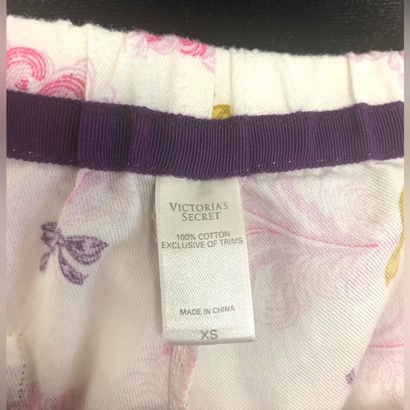 Victoria’s Secret Vintage Feather & Bow Cotton Pajama Set XS Pink Purple - Picture 6 of 11